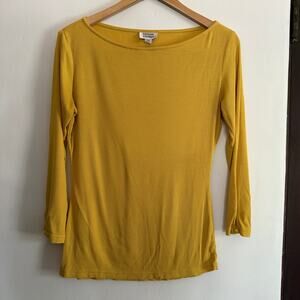 UNIQUE VINTAGE | Mustard Yellow Ribbed Boat Neck 3/4 Sleeve Shirt | Medium